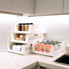 가쯔 오픈 슬라이딩 수납정리 폴딩 리빙박스, 화이트, 4개