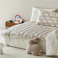 FRAMBOISE Kling Rabbit 兒童純棉固定鬆緊帶鋪棉防水墊, 牛奶米, 1個