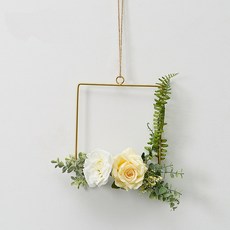 居家咖啡廳室內裝飾牆面裝飾花裝飾 21 方形 黃色 白色 玫瑰, 白+黃+綠