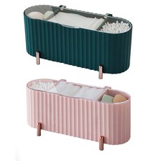 모나코올리브 라파스텔 화장솜 면봉 보관함 2종 세트, 그린, 핑크, 1세트