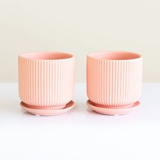 Garden in the City 條紋陶瓷花盆 2入, 粉色的