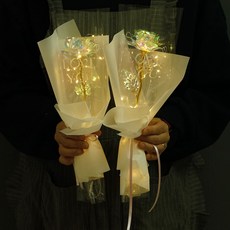 morningscent 人造花 禮物 畢業 入學典禮 活動 事件 團體 派對 LED 全息投影 單枝玫瑰 燈飾花束, 混合色, 2個