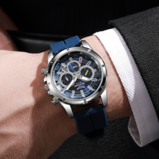 逍遙商會 休閒矽膠錶帶運動手錶 65g, 1個, 銀藍色