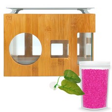 Aquatera 木質魚缸 AMZW30+魚缸裝飾仿真植物+造景石 1kg+LED燈組, 粉色（地板）