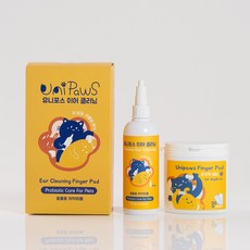 UniPawS 犬貓用低刺激潔耳液 + 手指棉片 50p 套組, 1套, 150ml