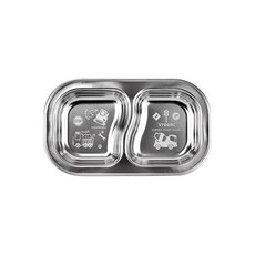 KitchenU 孩童汽車印花2格不鏽鋼餐盤, 單色, 單品, 1個