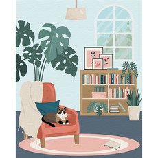 Play about 油畫 數字油畫 DIY 名畫繪製 40 x 50 cm 貓咪與書房, 1個, 混合色
