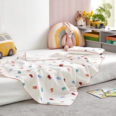 Modern House 柔軟純棉三層細褶紗布毛毯兔子朋友, 象牙白