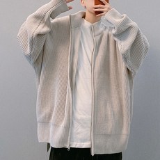 男款PDS時尚強烈編織基本設計寬鬆半高領針織拉鍊開襟衫