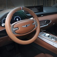 ruzen 運動風打孔皮革圓形方向盤套, 駝色