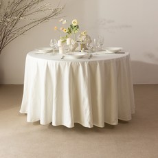 寬幅無接縫高級絨布圓形桌布, 220cm, 白色