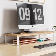 맙소샵 튼튼 철제다리 1단 슬림 모니터받침대 40cm HR2615, 오크화이트