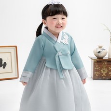 geumdong hanbok 女童藍白花朵貼飾韓服套裝 AW152