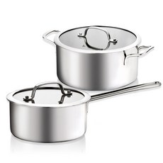 LIVENS Grand 304不鏽鋼三層底電磁爐適用鍋具2件組, 1個, 單一顏色, 18cm單柄鍋 + 20cm雙耳鍋