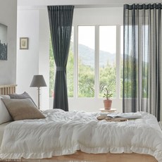 VIEW HOUSE 浪漫亞麻素面掛鉤式窗簾, 黑色