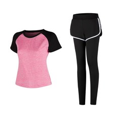 女款時尚瑜伽短袖T恤+短褲內搭褲組