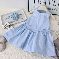 Uvely 女童 Hanuri 無袖綁帶蝴蝶結刺繡夏季洋裝