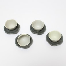 月鹽 韓國製 陶瓷 霧面 粉彩 花瓣茶杯 4件組, 炭灰色, 炭灰色, 炭灰色, 炭灰色, 4套