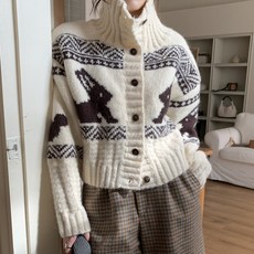 女款 Tofe 高領厚實兔毛冬季北歐風針織開襟衫