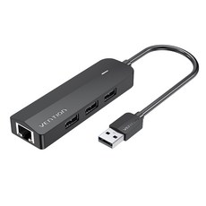 Vension USB LAN 卡 3 端口多集線器 CHPBB, 黑色的