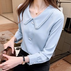 LUNAGIRL 女款公主領珍珠鈕扣襯衫