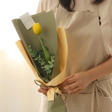 더플라워마켓 조화 망고튤립 한송이 꽃다발 + 메세지택 세트, 망고옐로우(꽃다발) + 04 사랑한글(메시지택), 1개