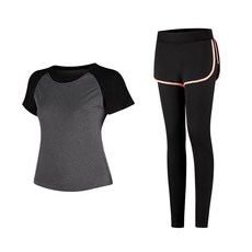 女款時尚瑜伽短袖T恤+短褲內搭褲組