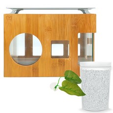 Aquatera 木質魚缸 AMZW30+魚缸裝飾仿真植物+造景石 1kg+LED燈組, 白色（地板）