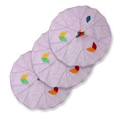 happytool 樹葉苧麻拼布餐桌罩 紫色, 3個