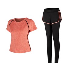 女款時尚瑜伽短袖T恤+短褲內搭褲組