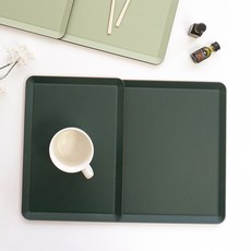 LOHJA 韓國製素色淺方形防滑紙漿託盤2件組, 深綠色, 1套