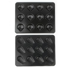12格不沾瑪德蓮造型烤盤模具+12格不沾貝殼造型烤盤模具, 1套