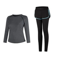 Naya風格 女款瑜珈服長袖上衣 全灰色 + 短褲內搭褲套裝 0406