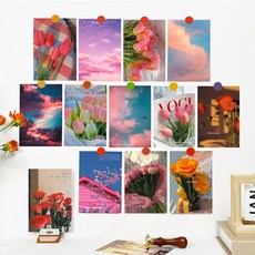 indi.k 粉紅晚霞風格裝飾感性明信片30款 + 貼紙48p套組, 2套, 混色