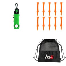 NAYASTYLE 高爾夫球袋 + PE 高爾夫長球釘 10入 + 球袋套組 GFYP-136-2+169-6PU, 綠色(果嶺修復器), 橘色(高爾夫球釘)