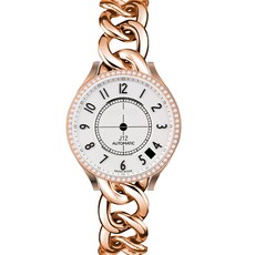 SPACE SHIELD Galaxy Watch 鍊式鋼製錶帶 + 閃耀水鑽防撞保護殼套組, 玫瑰金