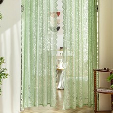 G&Y 奢華珍珠蕾絲遮蔽窗簾 穿桿式 2入, 綠色