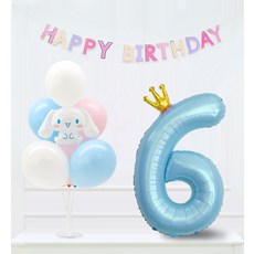 Joy Party 生日氣球組 6, 藍色(皇冠數字氣球), 隨機出貨(橡膠氣球), 1套