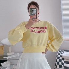 티탁 여성용 데일리 기본핏 라운드넥 코튼 프린팅 캐주얼 크롭 맨투맨 티셔츠 TTCB04