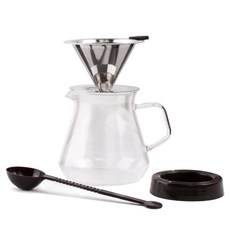 COVING 雙層不鏽鋼手沖咖啡組 濾頭+玻璃杯+量匙+濾頭架, 混色, 1組