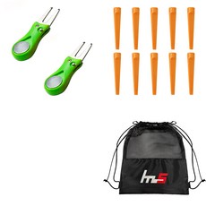 NAYASTYLE 高爾夫果嶺叉修補器 GFYP-38-4 2入 + 塑膠高爾夫長球梯 185-4PU 10入 + 收納袋組合, 混合色