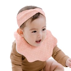 AVAUMA 圓點圖案圍兜+髮帶, 粉色, 1組