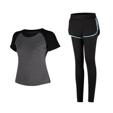 女款時尚瑜伽短袖T恤+短褲內搭褲組