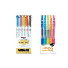 ZEBRA 斑馬牌 溫和眼線 5 色套組 RC + Sarasa 夾 5 色套組 0.5mm, 混色, 1套
