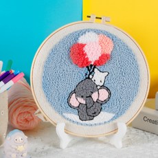 펀치니들 자수 DIY 키트 바늘포함 패브릭소품, 풍선코끼리, 1개