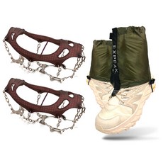 XPEAK 11釘冰爪 + 越野短版綁腿套組, 棕色(冰爪), 橄欖綠(綁腿)