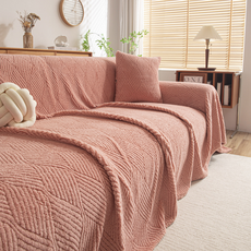 테이아 플러시 솔리드컬러 타월담요겸 소파커버, 웨이브 핑크, 1개