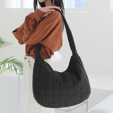 FROM HEAVEN 素色絎縫單肩包 C589, 黑色