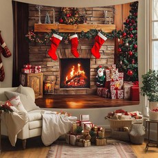 Arty Home 壁爐快樂聖誕掛毯 薄款布料, 1個, TYPE06