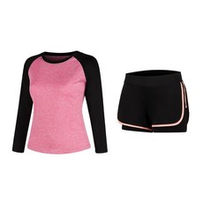 Nayastyle 女款瑜珈服長袖上衣 + 短褲套裝